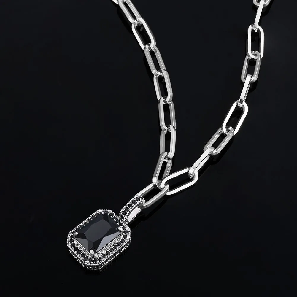 Black Agate September Birthstone Necklace in White Gold KRKC