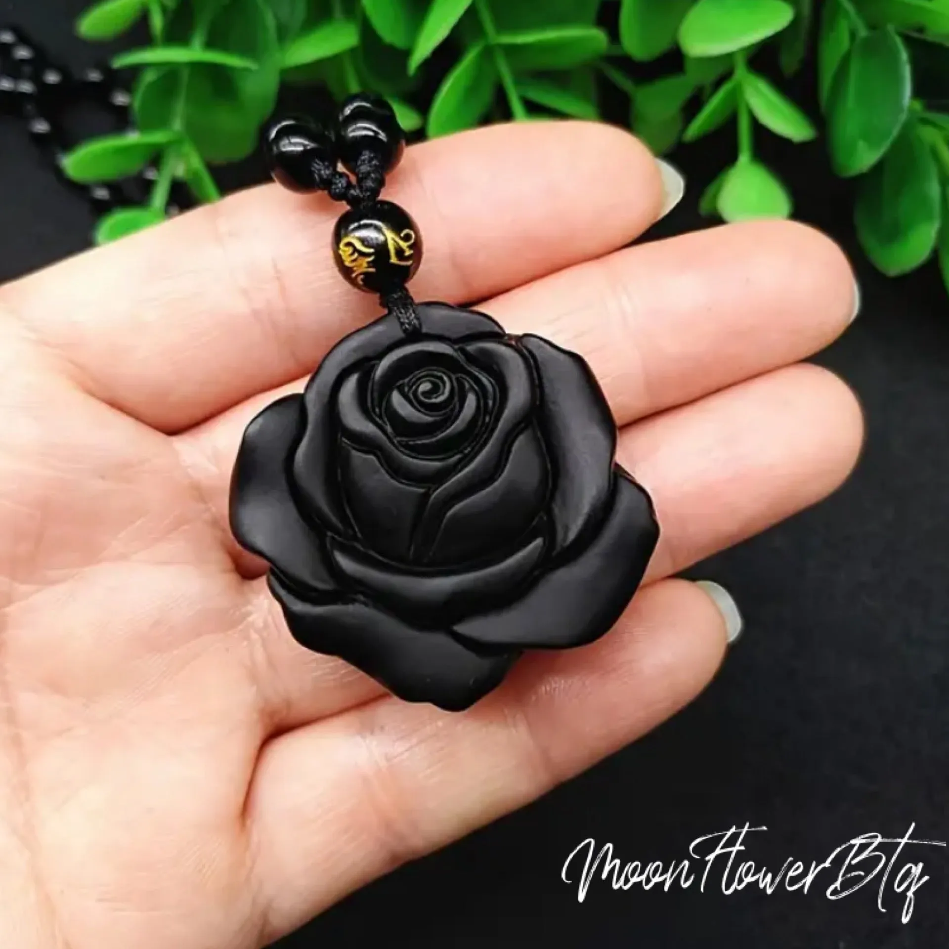 Black Obsidian Rose Pendant Necklace