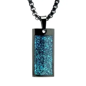 Black Stainless Steel Rectangle Pendant with a Crushed Turquoise Inlay