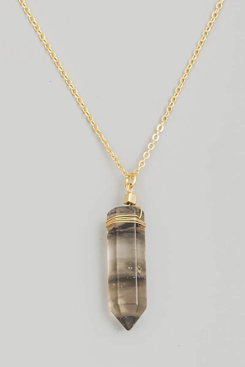 Black Stone Crystal Pendant Necklace in Gold