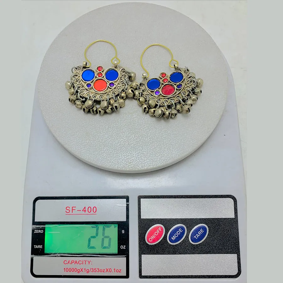 Blue and Red Glass Stone Hoop Earrings