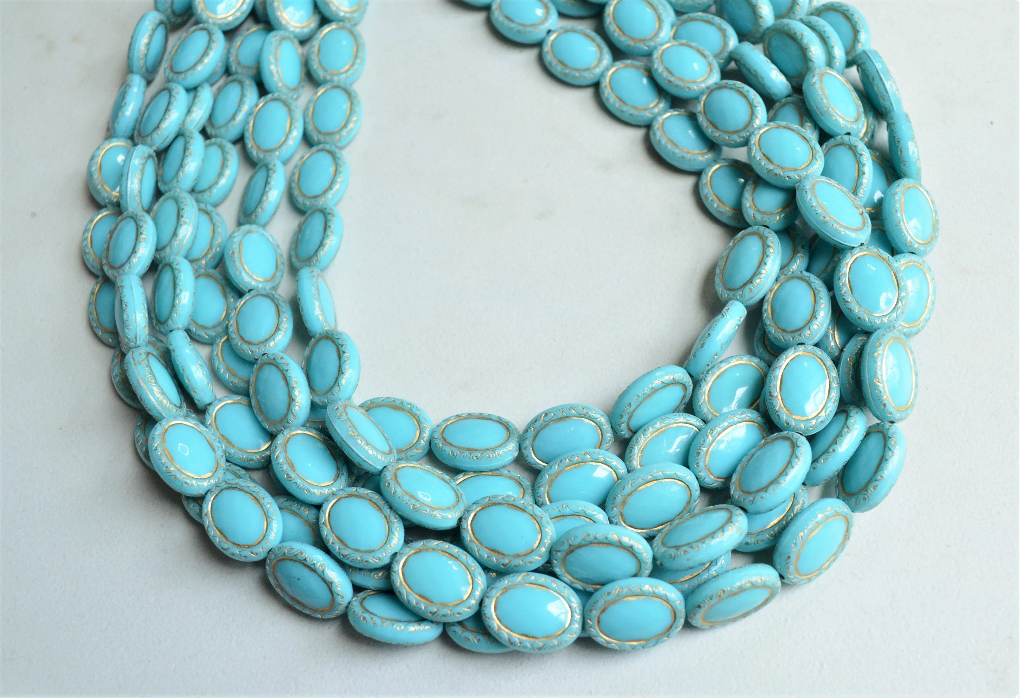 Blue Gold Acrylic Bead Chunky Multi Strand Statement Necklace - Ava