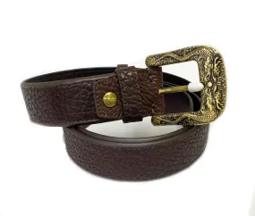 Brown Leather Belt with Brass Buckle