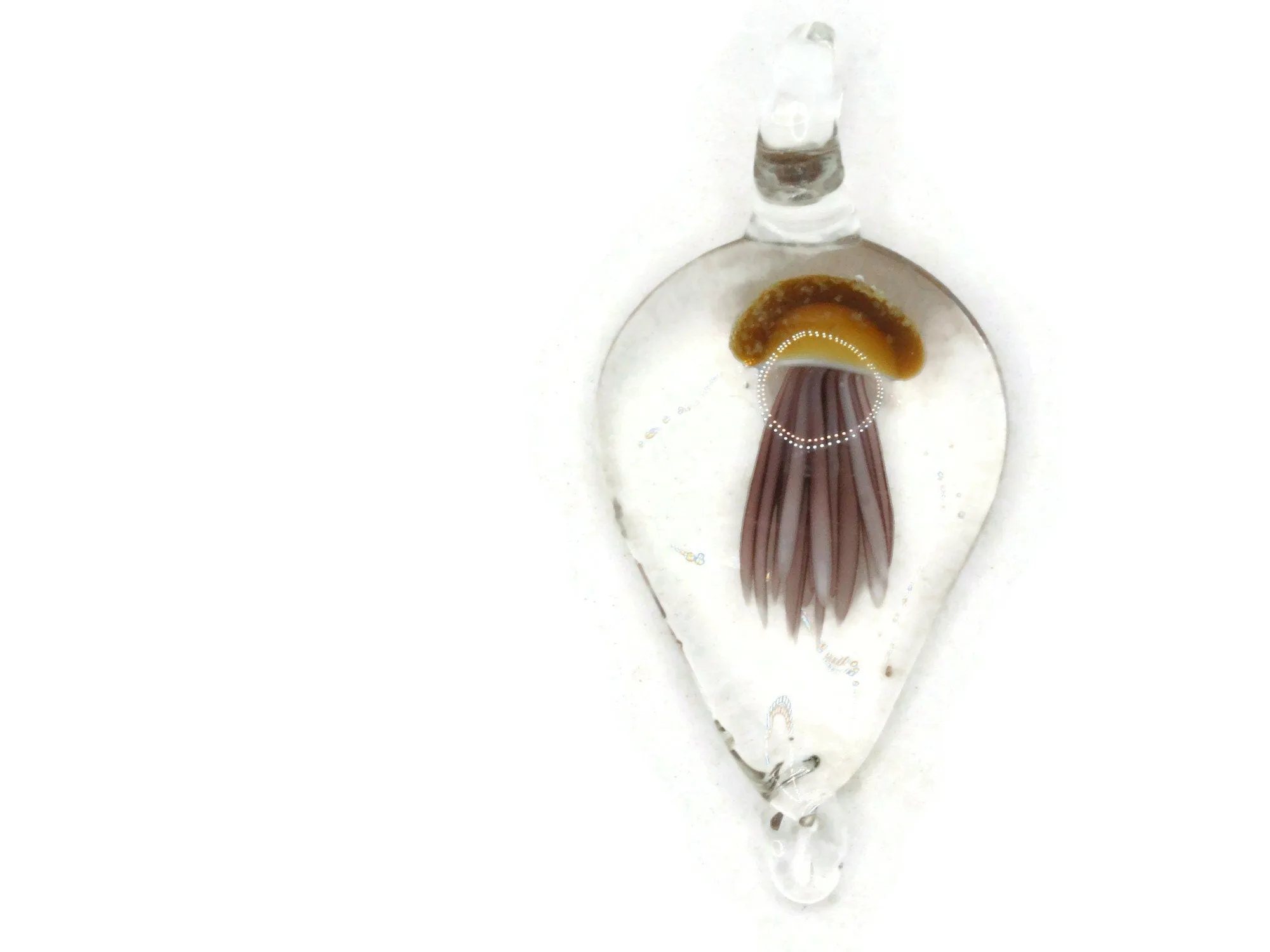 Brown Luminescent Jellyfish Glass Teardrop Pendant