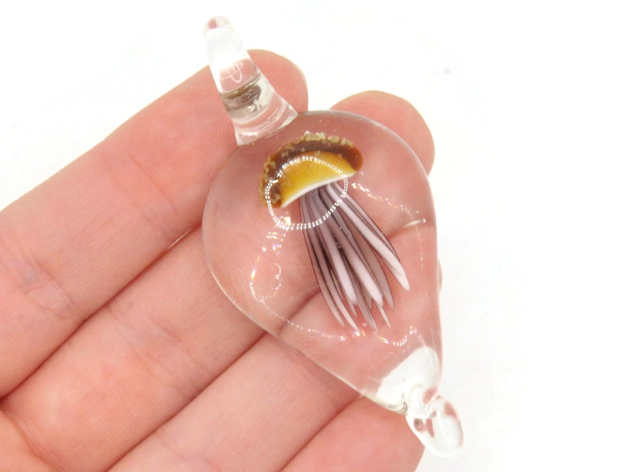 Brown Luminescent Jellyfish Glass Teardrop Pendant