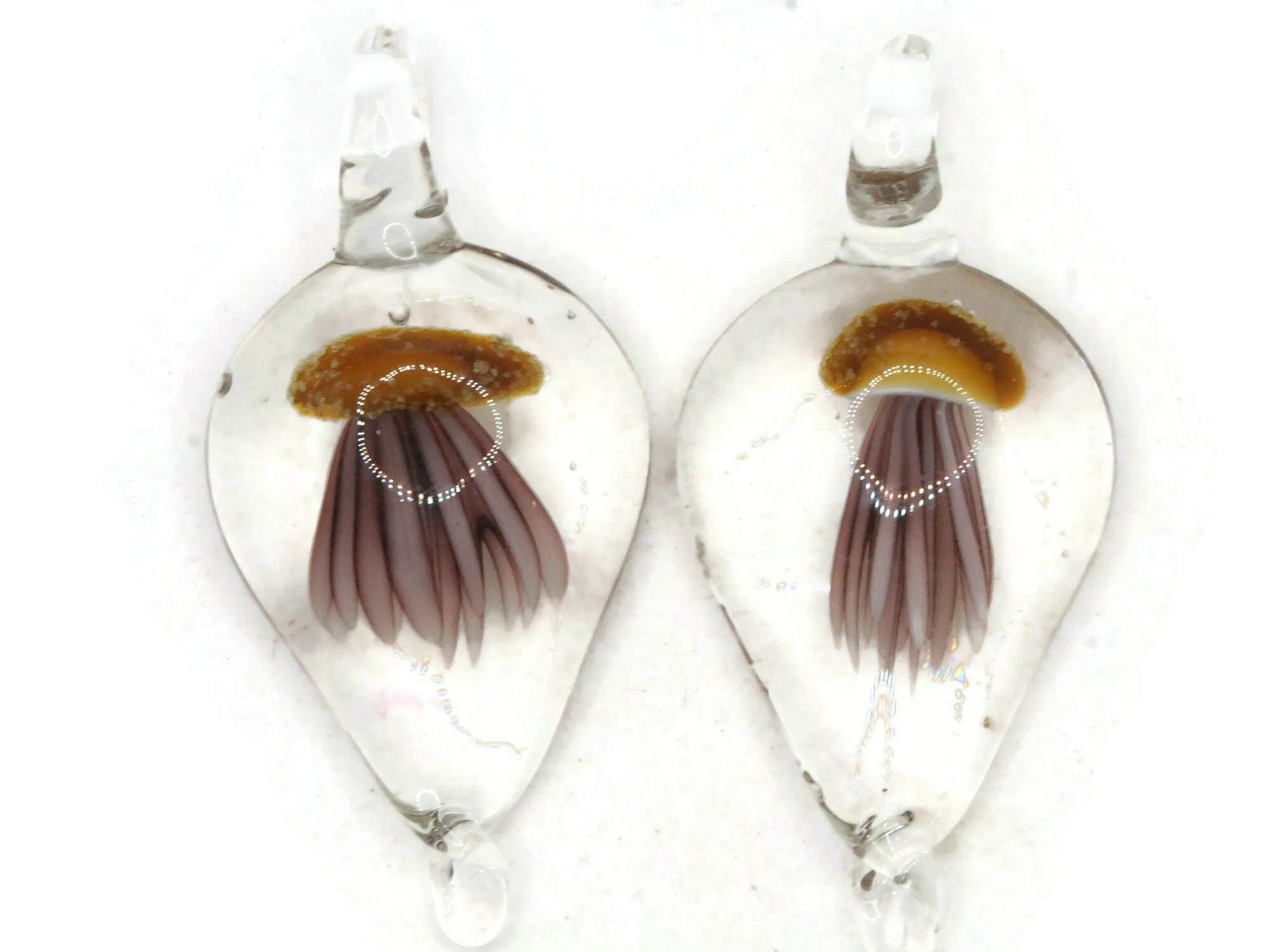 Brown Luminescent Jellyfish Glass Teardrop Pendant