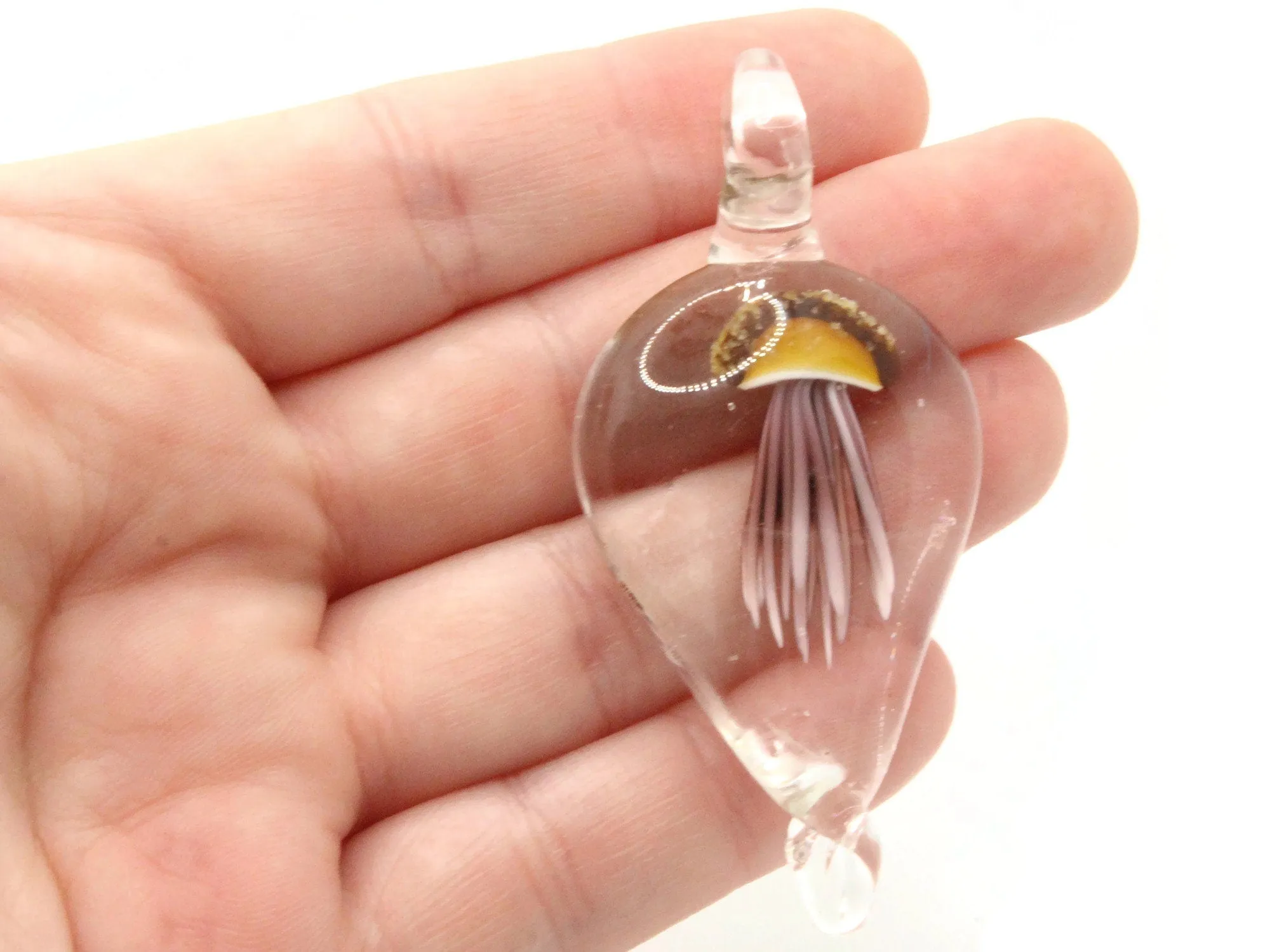 Brown Luminescent Jellyfish Glass Teardrop Pendant