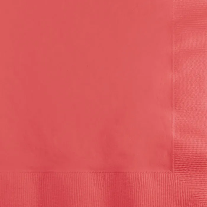 Bulk Pack of 100 Coral Beverage Napkins 2Ply