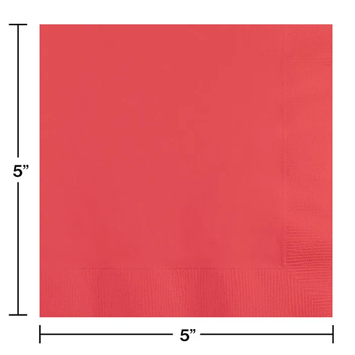 Bulk Pack of 100 Coral Beverage Napkins 2Ply