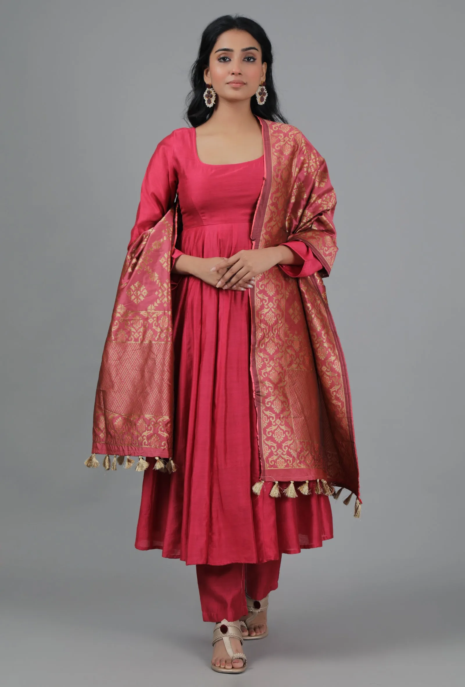 Burnt Coral Chanderi Brocade Dupatta