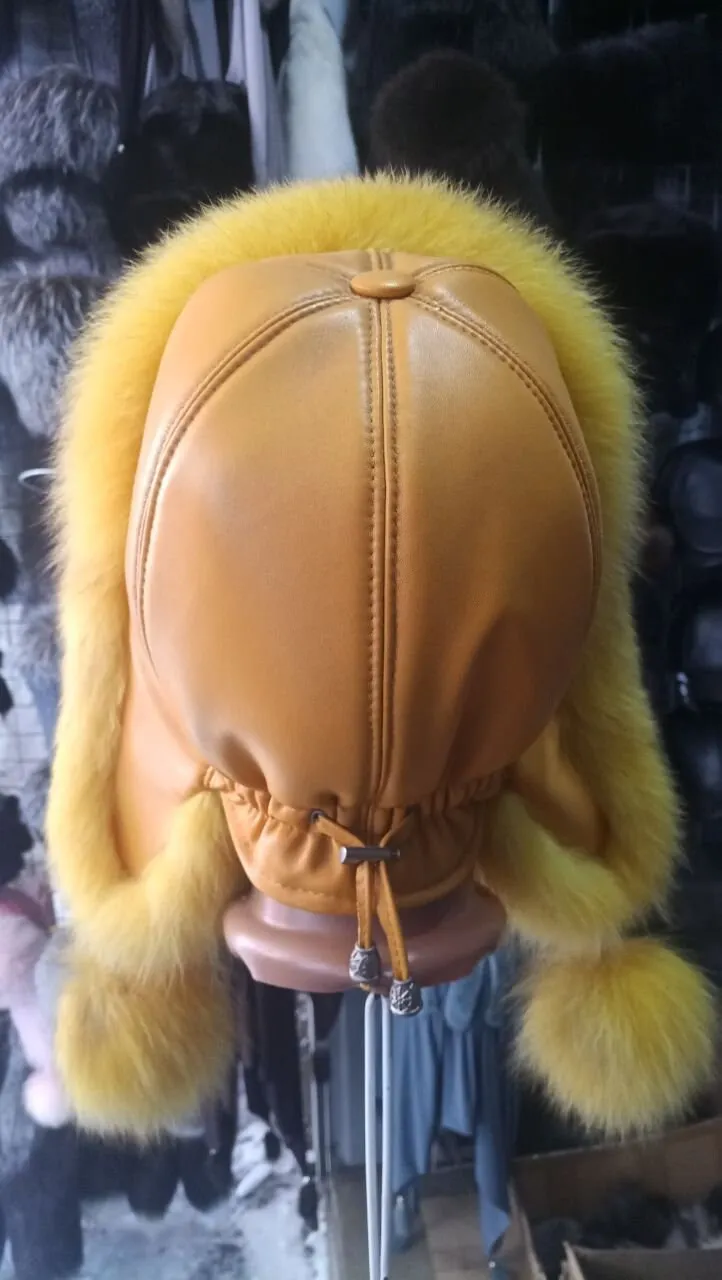 BY ORDER Women Fur Hat, Real Leather Fox Fur Hat, Aviator Hat, Ushanka, Russian Hat, Ski Hat, Leather Hat Ear Flaps, Girl Trapper Hat Beige