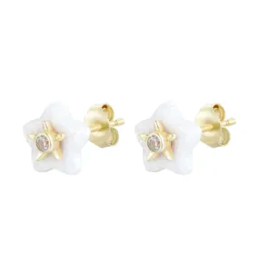 Carved Opal Flower Stud Earrings