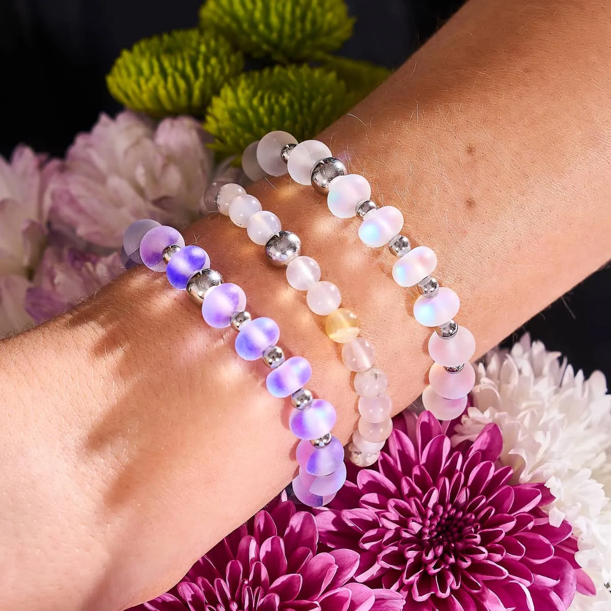 Cherry Blossom Quartz | Silver | Healing Gemstone Bead Bracelet