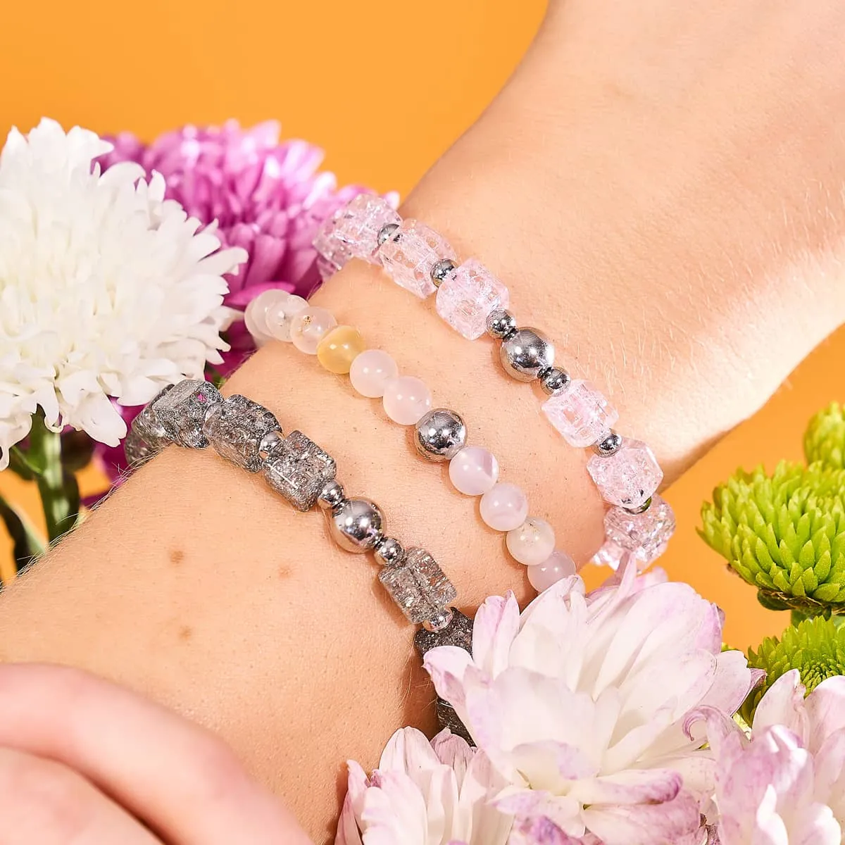 Cherry Blossom Quartz | Silver | Healing Gemstone Bead Bracelet