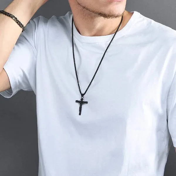 Classy Men Black Jesus INRI Cross Crucifix Pendant Necklace