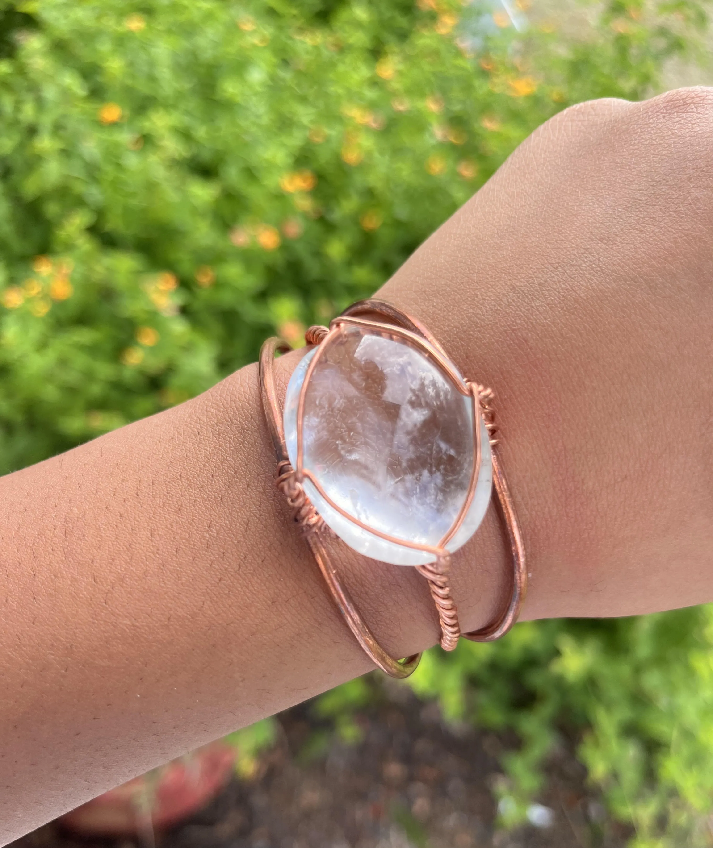 Clear Crystal Quartz Gallet Wirewrapped Copper Bracelet