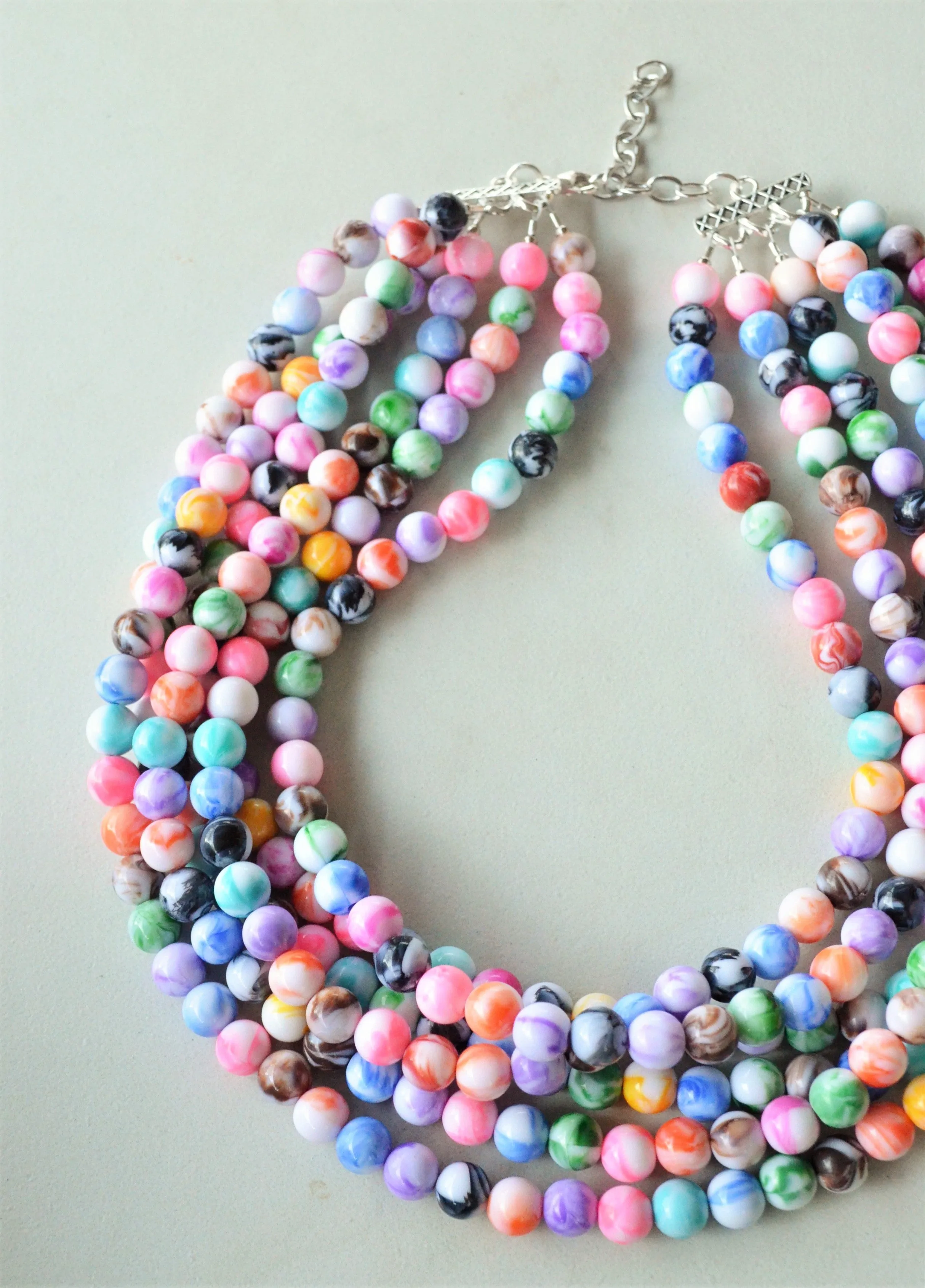 Colorful Acrylic Lucite Bead Multi Strand Chunky Statement Necklace - Alana