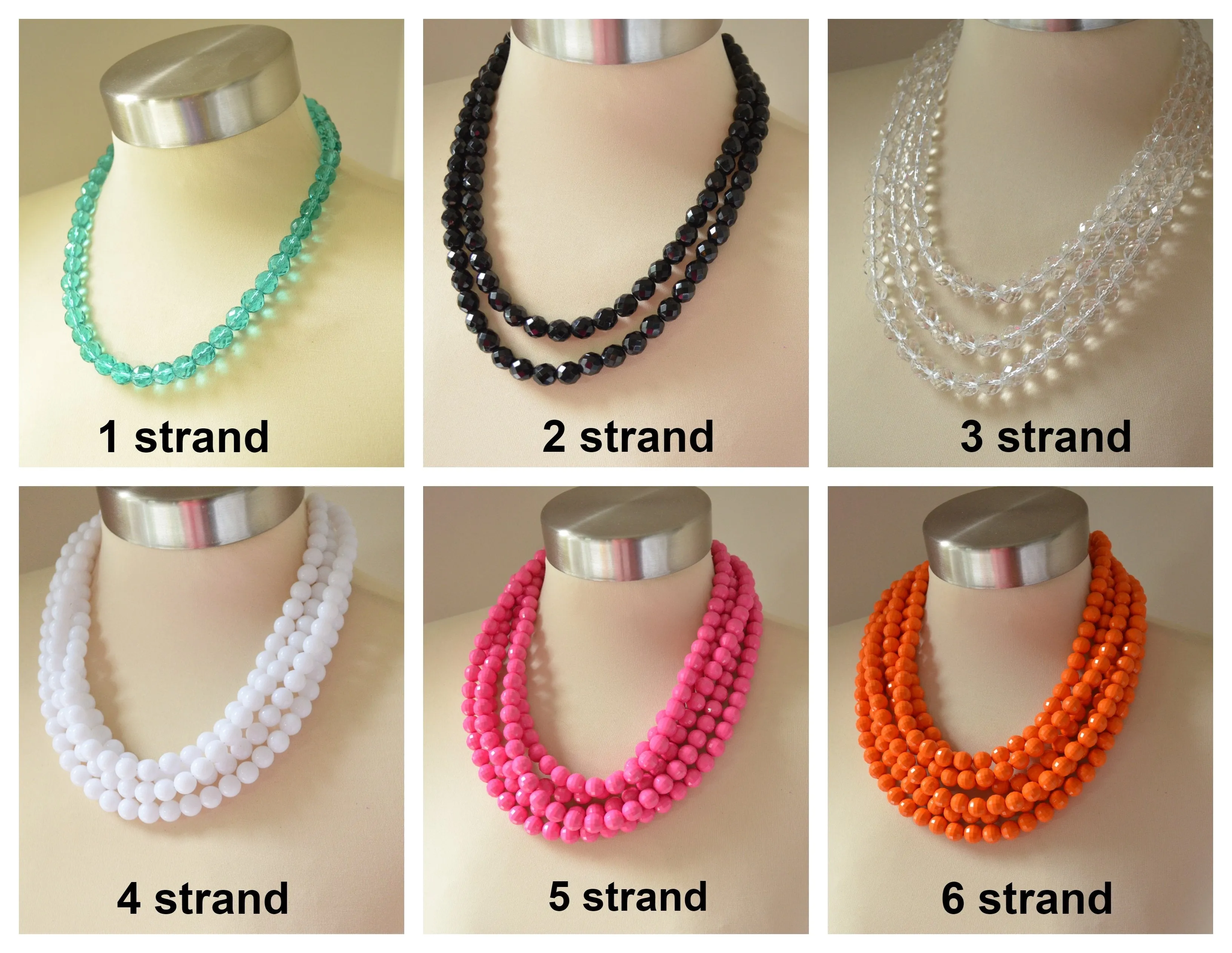 Colorful Acrylic Lucite Bead Multi Strand Chunky Statement Necklace - Alana