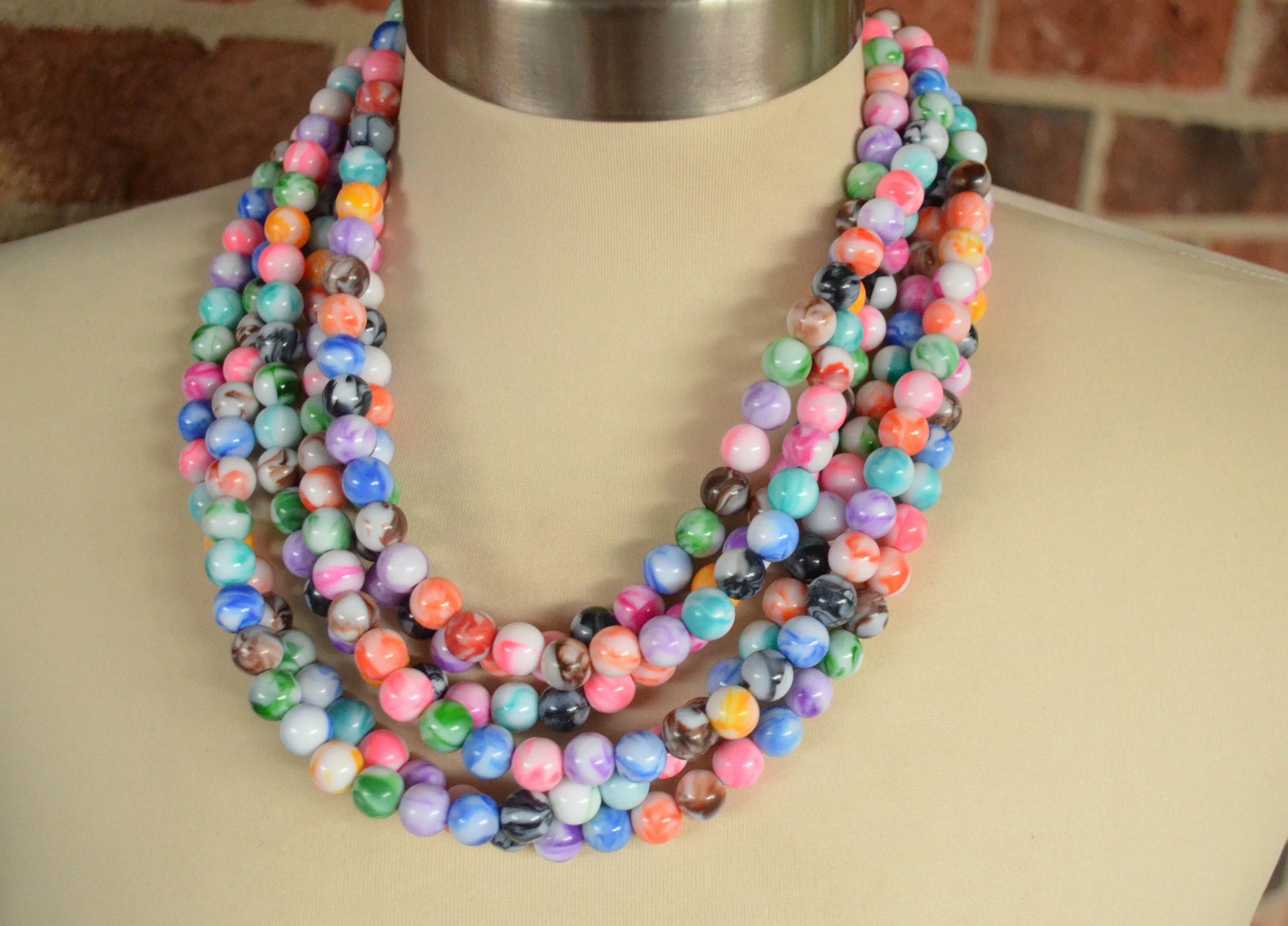 Colorful Acrylic Lucite Bead Multi Strand Chunky Statement Necklace - Alana