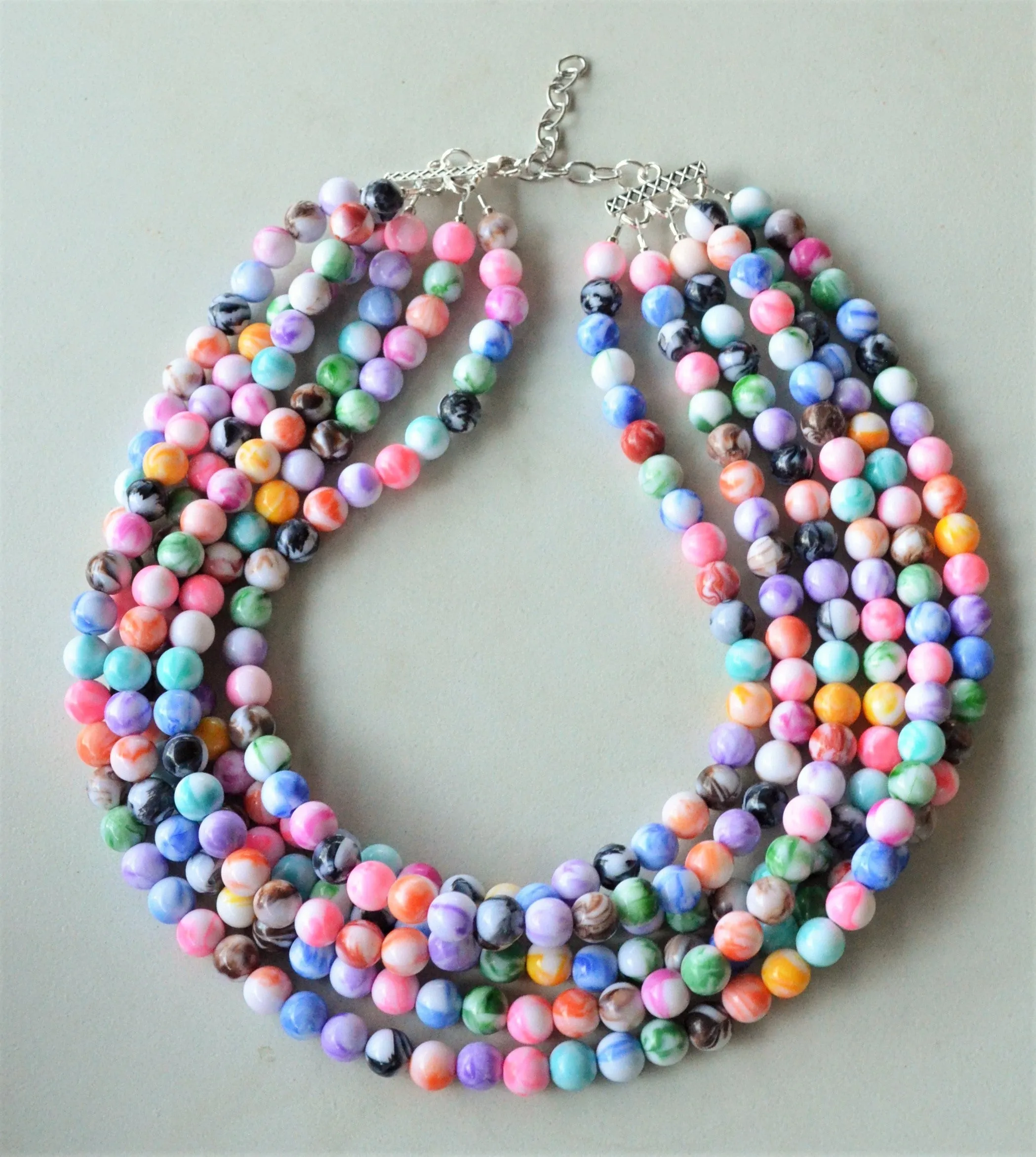 Colorful Acrylic Lucite Bead Multi Strand Chunky Statement Necklace - Alana