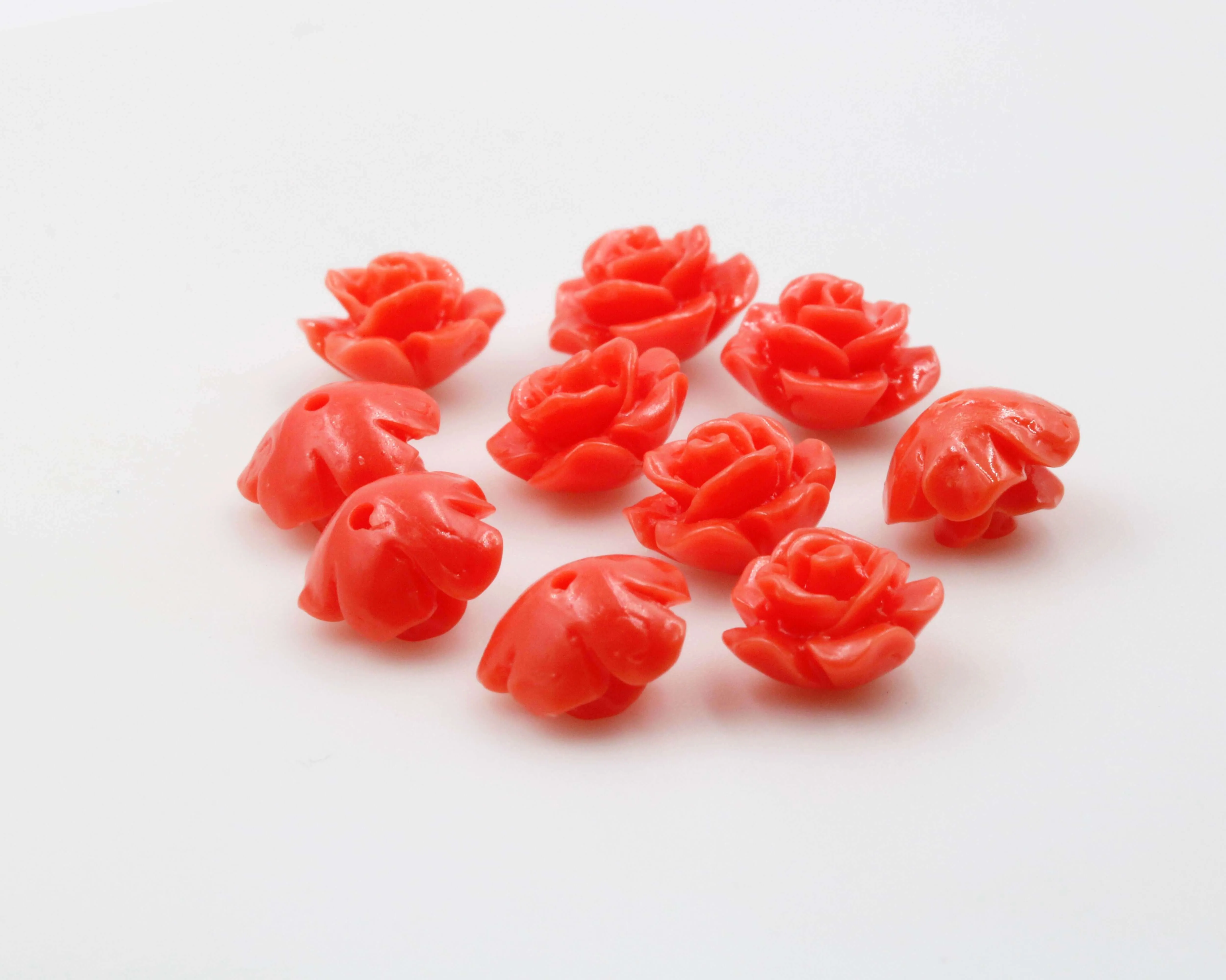 Composite Coral Flower Beads Red Flower Beads Half Drilled Beads Red Bead Orange Bead Resin Coral Bead Rose Bead Rose DIY Jewelry 10mm SKU:115687