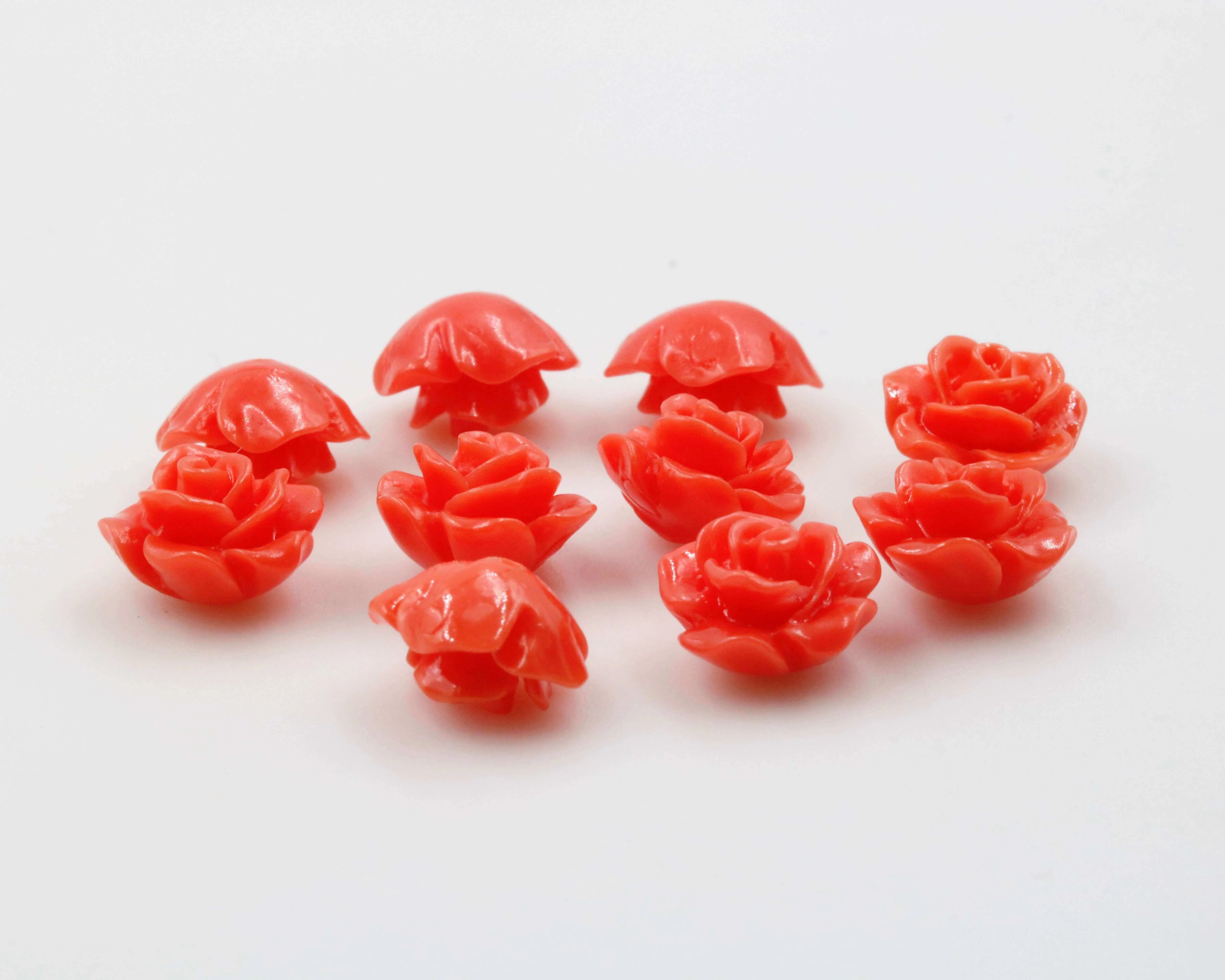 Composite Coral Flower Beads Red Flower Beads Half Drilled Beads Red Bead Orange Bead Resin Coral Bead Rose Bead Rose DIY Jewelry 10mm SKU:115687