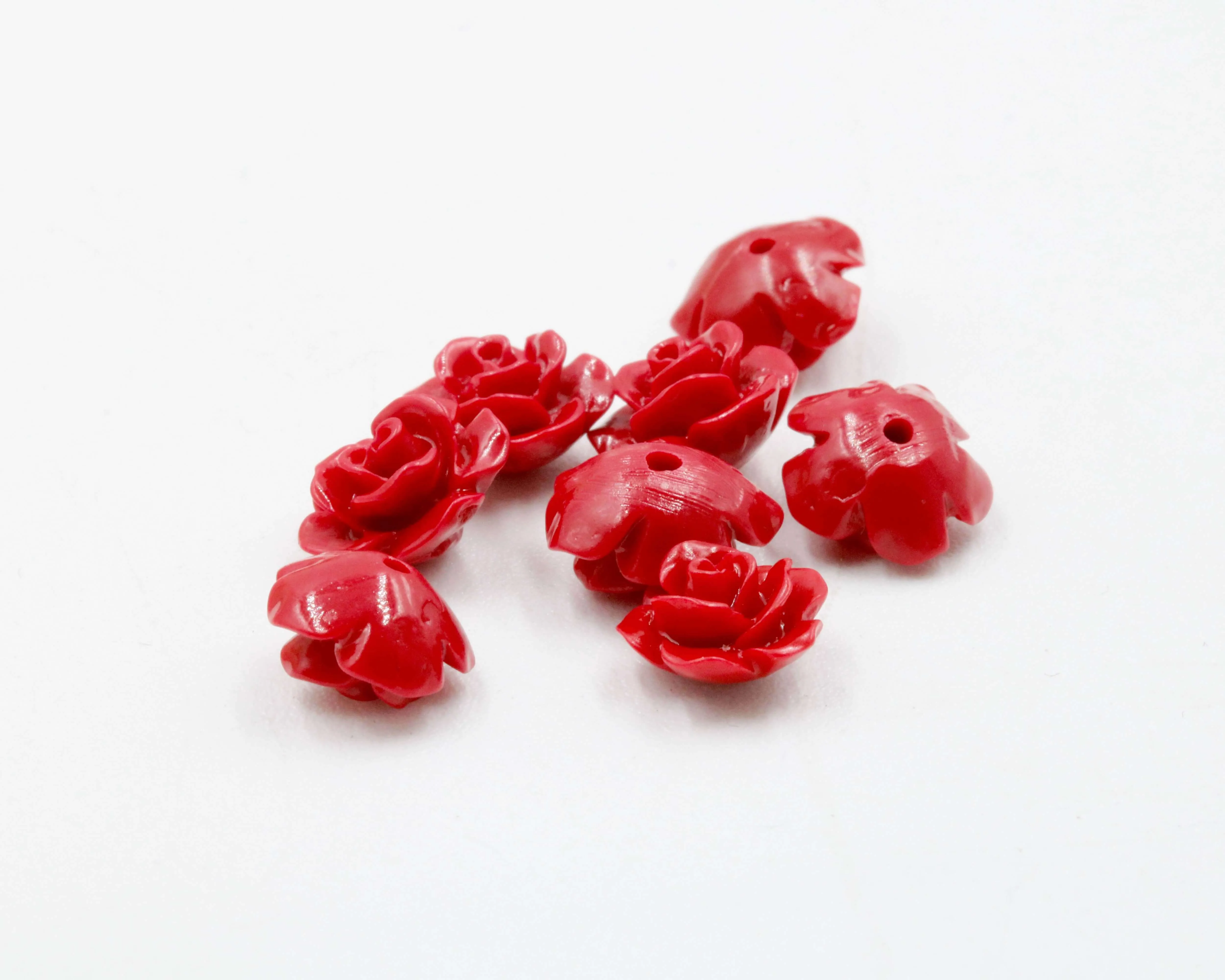 Composite Coral Flower Beads Red Flower Beads Half Drilled Beads Red Bead Orange Bead Resin Coral Bead Rose Bead Rose DIY Jewelry 10mm SKU:115687