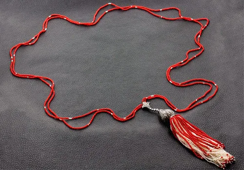 Coral, Pearl & Diamond Tassel Necklace