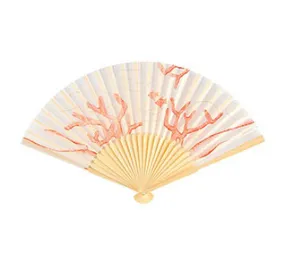 Coral Silk Wedding Fan - (Pack of 6)