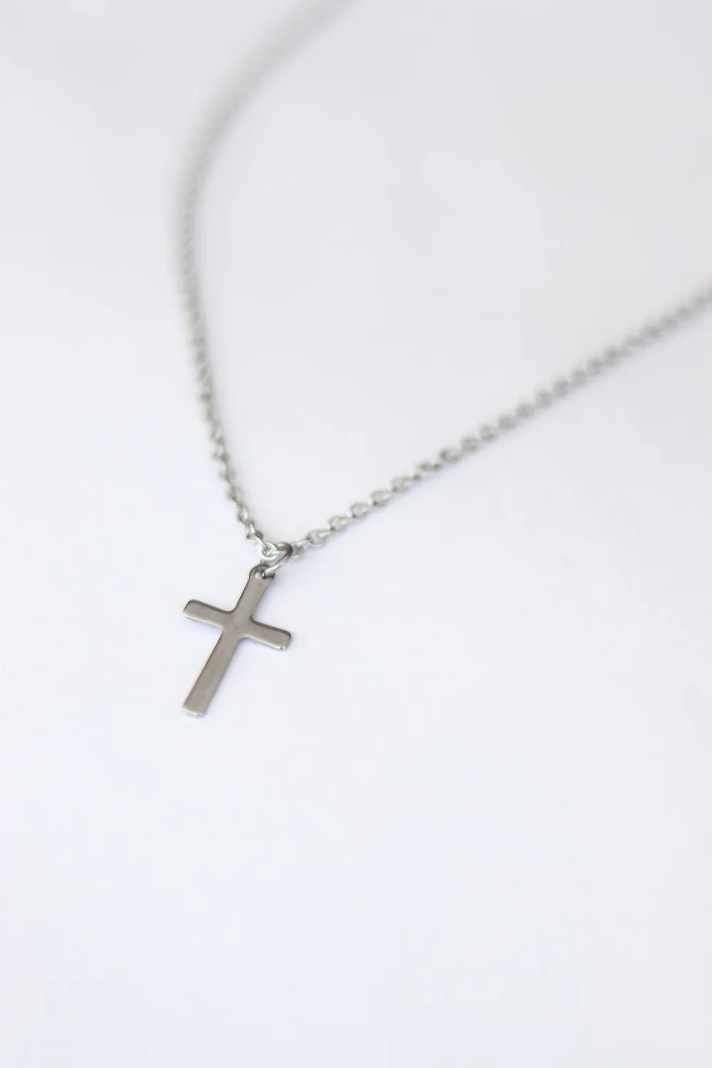 Cross necklace for men, mens necklace waterproof steel cross pendant, silver chain gift for him, christian catholic necklace