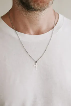 Cross necklace for men, mens necklace waterproof steel cross pendant, silver chain gift for him, christian catholic necklace