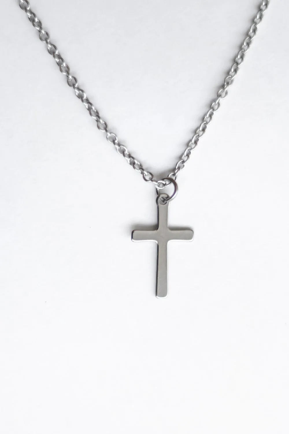 Cross necklace for men, mens necklace waterproof steel cross pendant, silver chain gift for him, christian catholic necklace