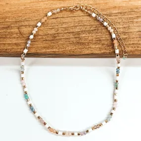 Crystal and Disc Beaded Choker Necklace with Gold Spacers in Pastel Mix