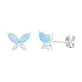 Cubic Zirconia Opal Butterfly Earrings - Sterling Silver