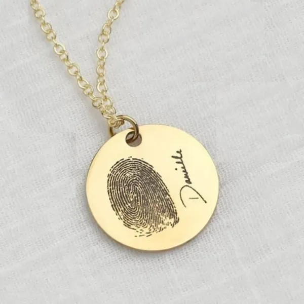 Custom Handwriting Fingerprint Coin Necklace