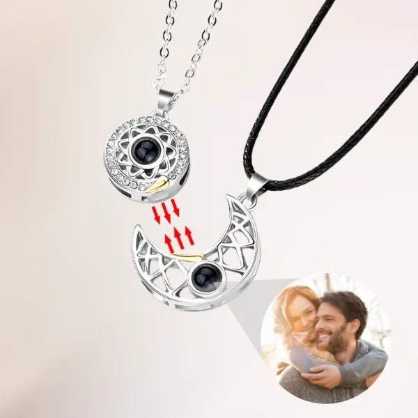 Custom Photo Projection Sun Moon Couple Necklace