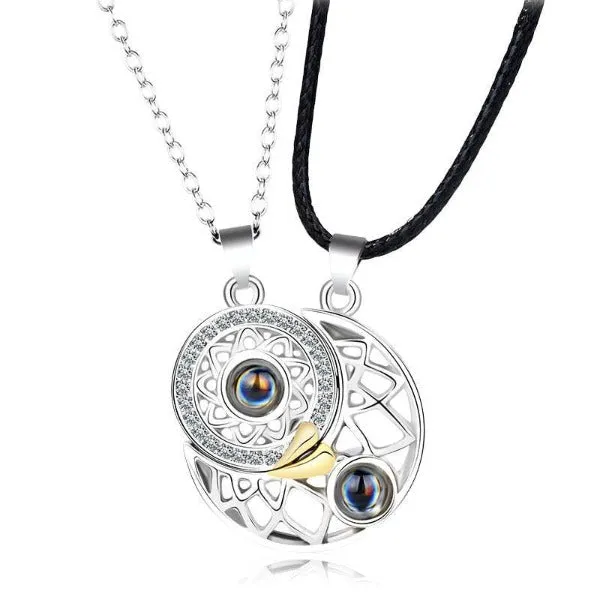 Custom Photo Projection Sun Moon Couple Necklace