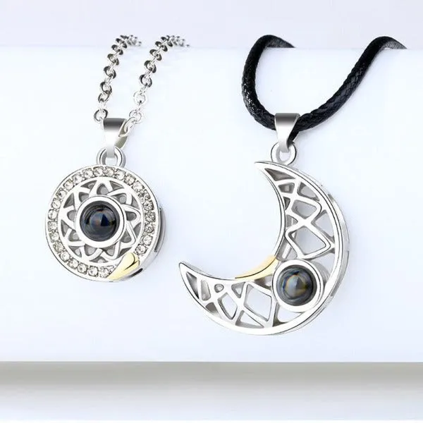 Custom Photo Projection Sun Moon Couple Necklace