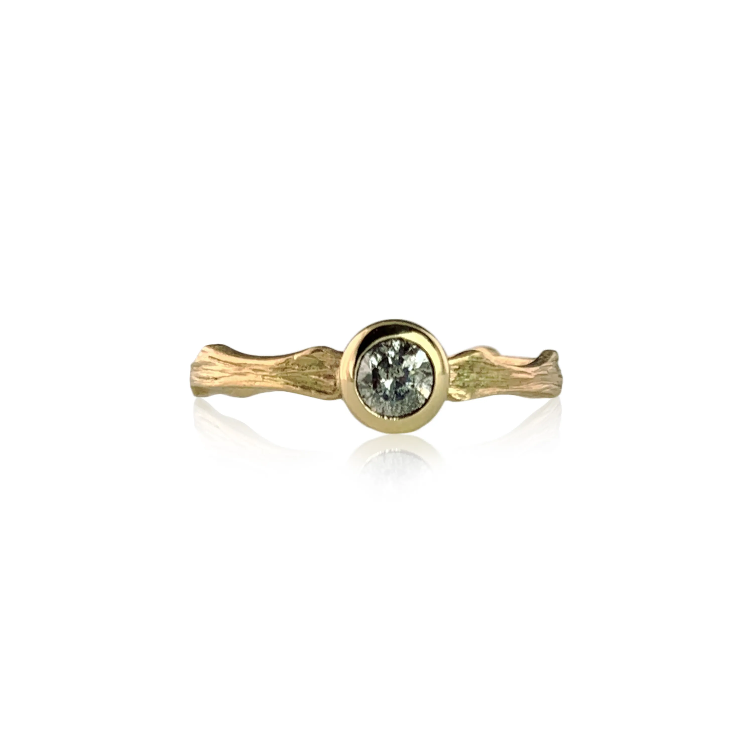 Cypress Solitaire Ring with 4mm Salt & Pepper Diamond 14K Gold