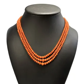 Daisy Exclusive Graduated Triple Strand Mediterranean Coral 18k Gold Necklace