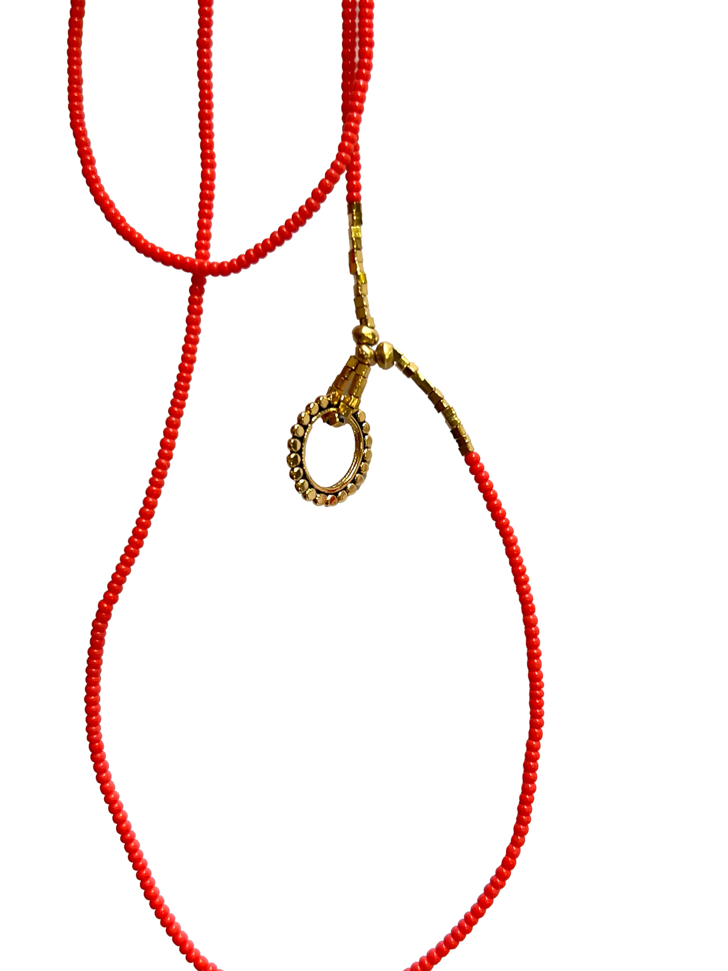 Debbie Fisher | Coral seed bead w gold vermeil beads and circle charm necklace