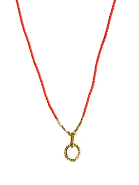 Debbie Fisher | Coral seed bead w gold vermeil beads and circle charm necklace