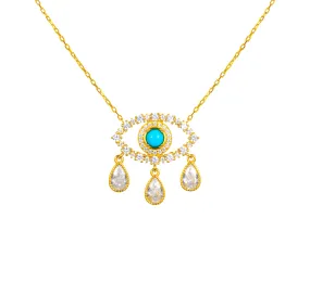 “Diamond Tears" Gold plated turquoise eye necklace