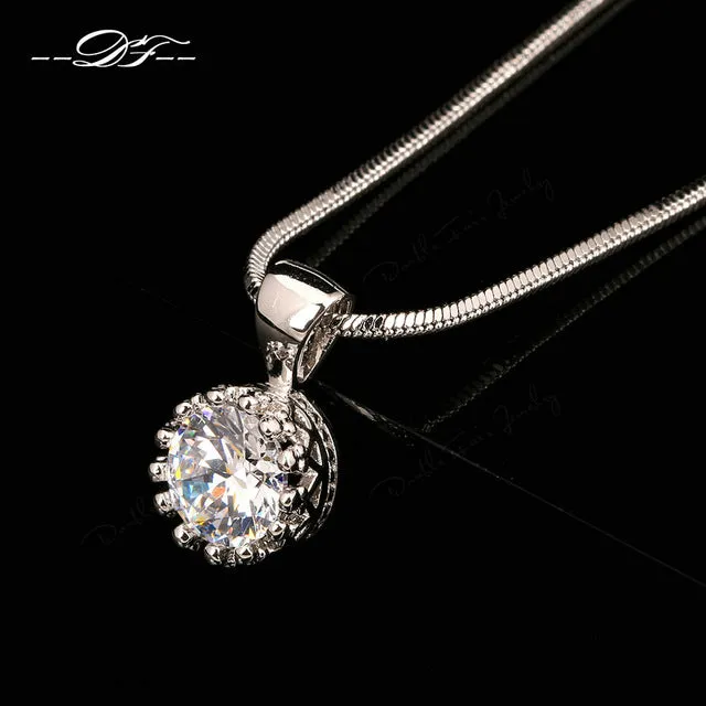 Double Fair Brand Unique Crown Cubic Zirconia Necklaces &Pendants Silver/Rose Gold Color Chain Fashion Jewelry For Women DFN390