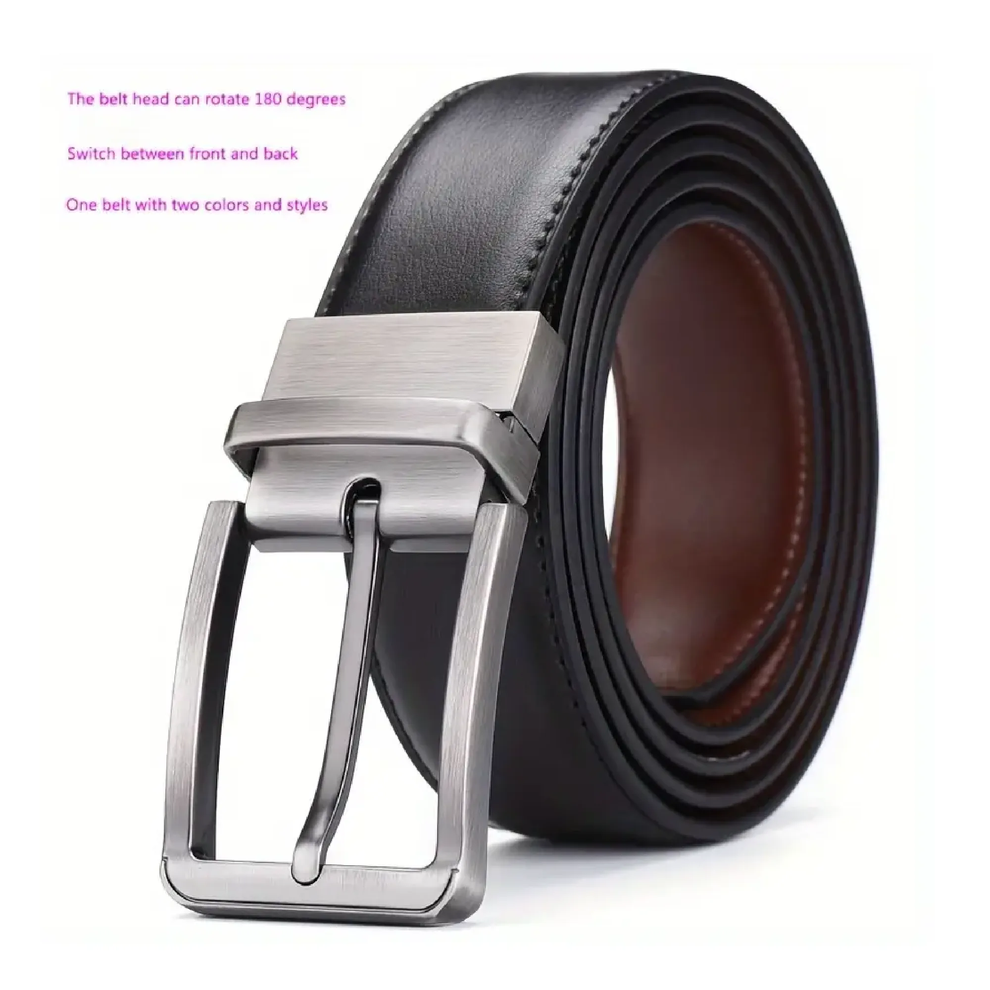 Double Sided Genuine Leather Cowhide Belt, Men's Rotatable Pin Buckle Belt, Casual And Versatile Belt, Young People's Belt