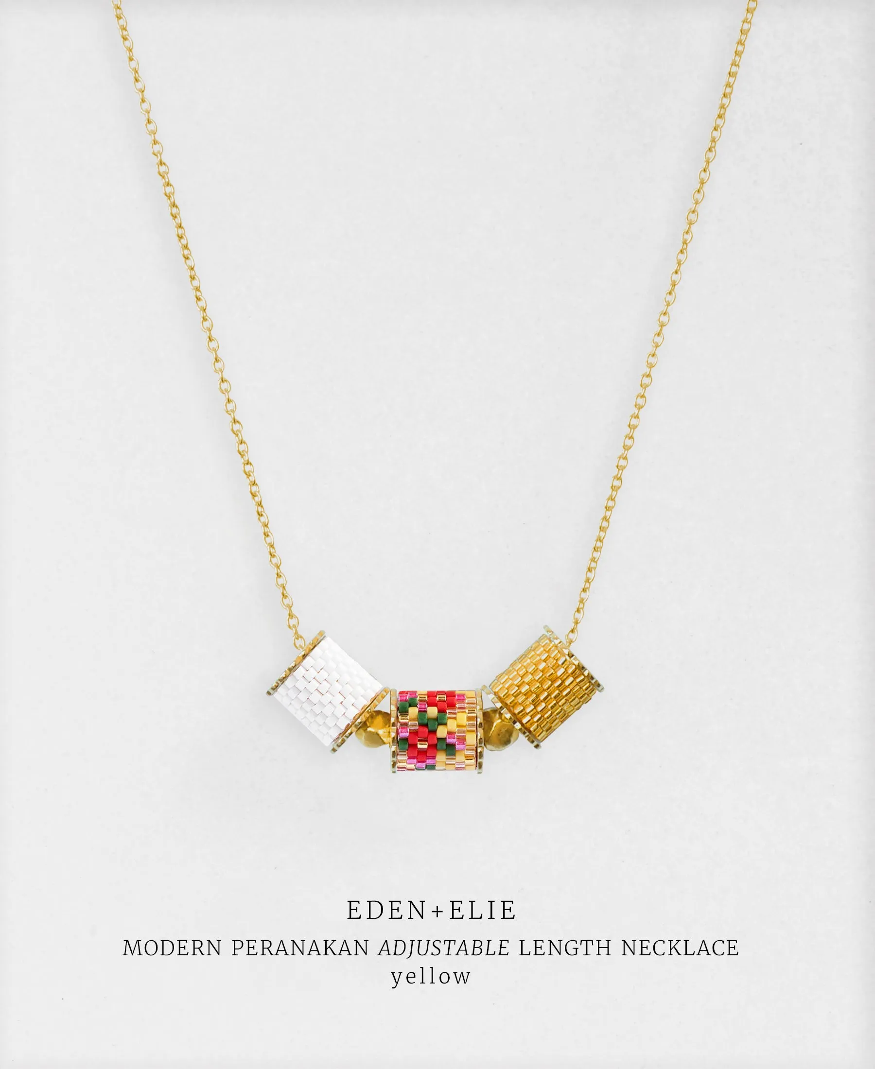 EDEN   ELIE Modern Peranakan adjustable length necklace   bangle gift set - yellow