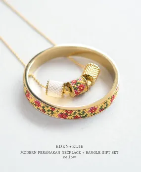 EDEN   ELIE Modern Peranakan adjustable length necklace   bangle gift set - yellow