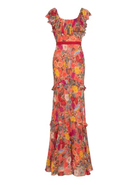 Ella Long Dress in Jardine Coral