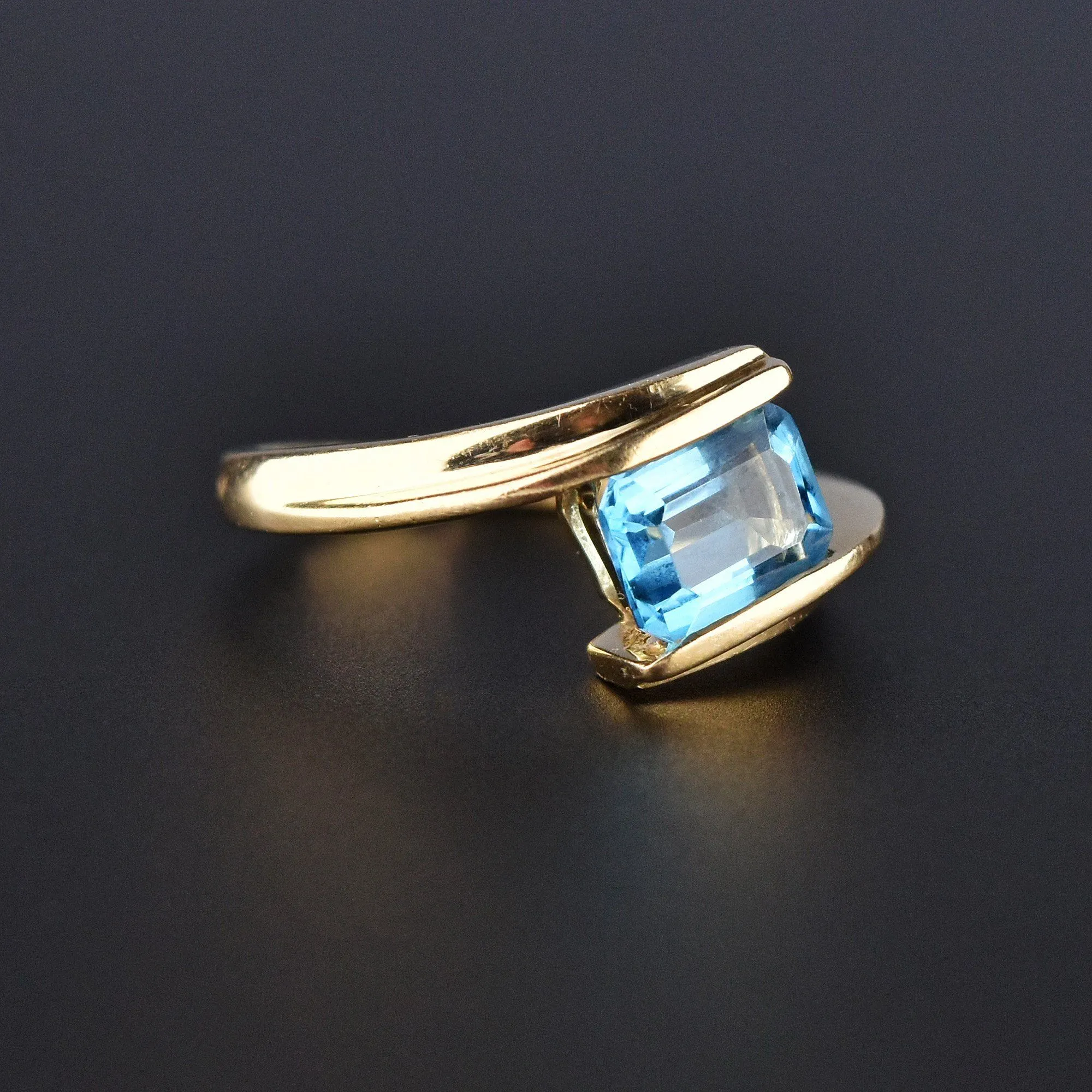 Estate Solid Gold Channel Set Blue Topaz Ring