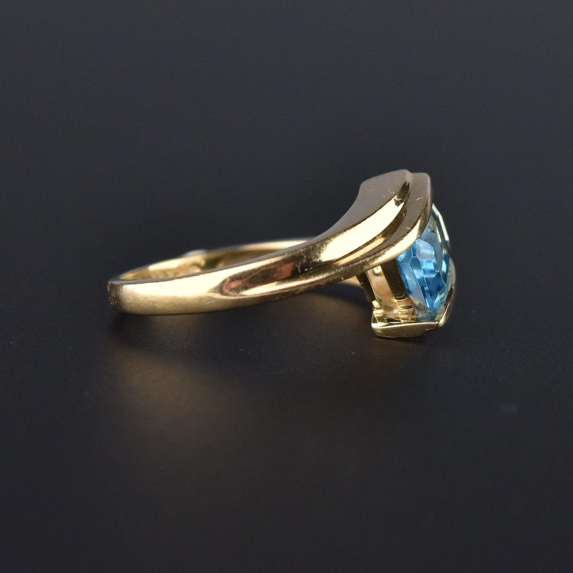 Estate Solid Gold Channel Set Blue Topaz Ring